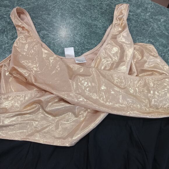 Roaman's Swimsuit Plus Size 3x 24W Gold and Black Attached Brief Full Coverage - Picture 5 of 12